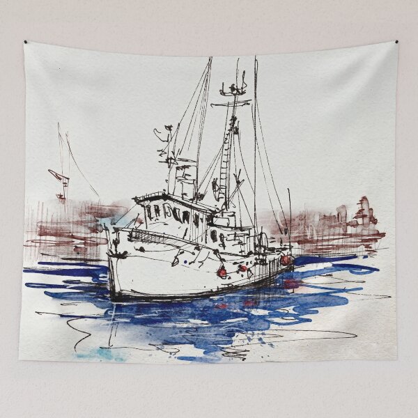 Item preview, A fishing boat Watercolor Sketching Painting designed and sold by TeeBruh.