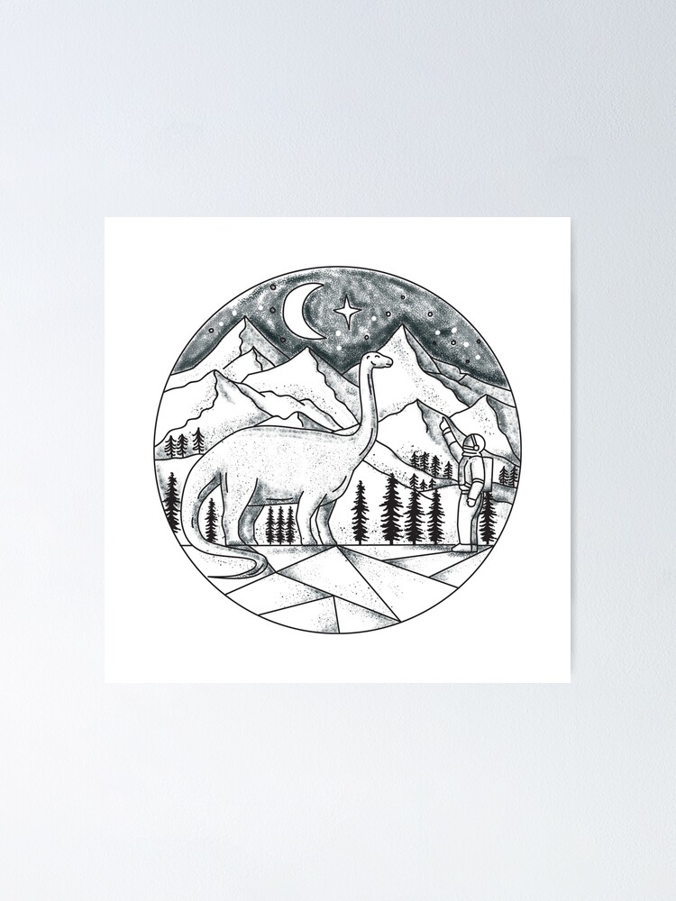 &ldquo;Brontosaurus Astronaut Mountains Tattoo&rdquo; Poster by patrimonio | Redbubble
