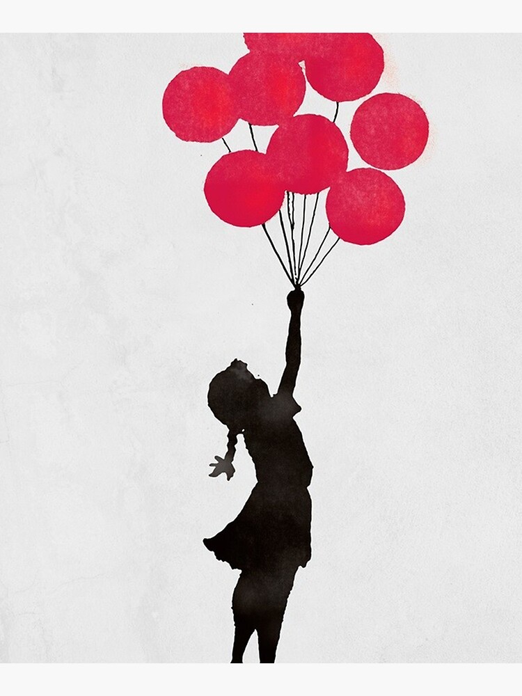 Banksy - Floating Girl balloon red poster 