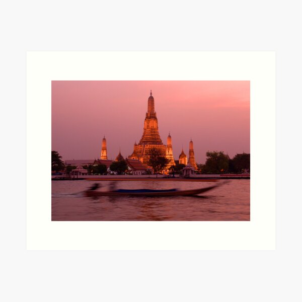 Sunset Temple And Boat Art Print