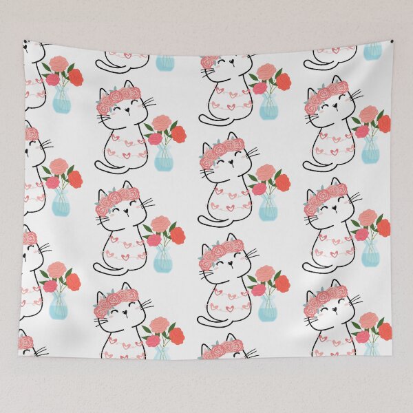 Item preview, cat with flowers designed and sold by EMIPRINCESS.