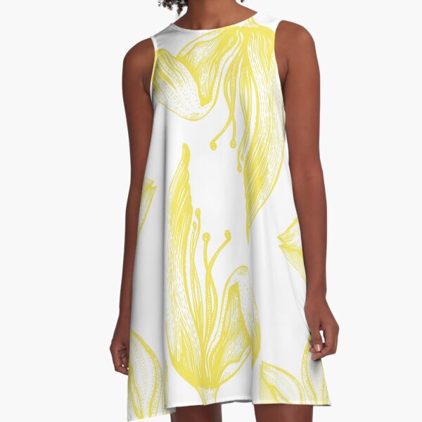 tulip line pattern yellow A-Line Dress