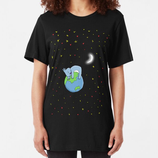 Cute Koala Hugging Earth at Night Illustration Slim Fit T-Shirt