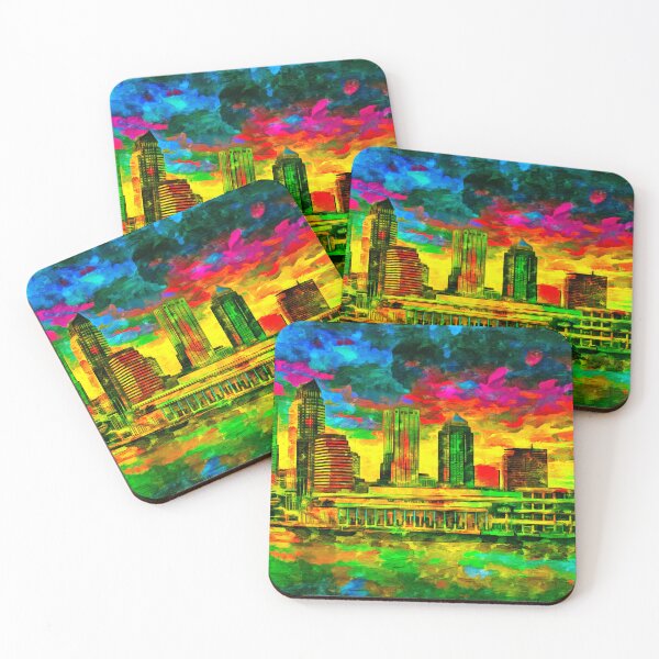 Item preview, Skyline of Downtown Tampa, Florida - colorful painting designed and sold by NickoPrints.
