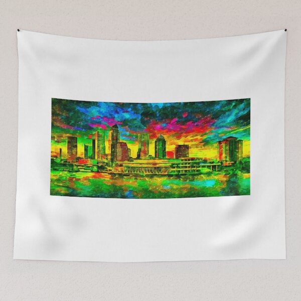 Item preview, Skyline of Downtown Tampa, Florida - colorful painting designed and sold by NickoPrints.