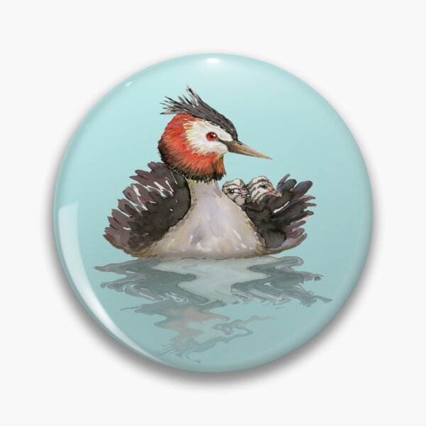 Item preview, Great Crested grebe with chicks watercolor designed and sold by Bwiselizzy.