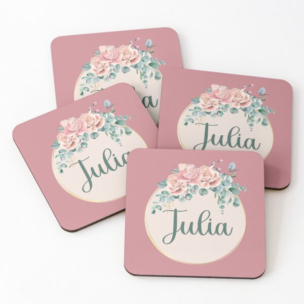 Item preview, "Julia" Name in Script Font with Rose Gold Flower Ring designed and sold by LotusPrints9.