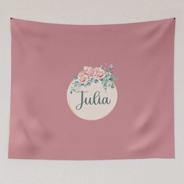 Item preview, "Julia" Name in Script Font with Rose Gold Flower Ring designed and sold by LotusPrints9.