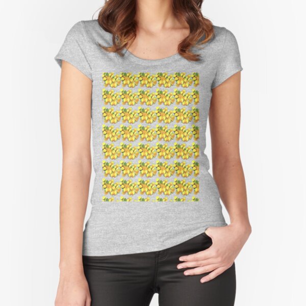 Yellow rose pattern Fitted Scoop T-Shirt