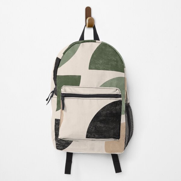 Item preview, Geometric Shapes Mid Century Modern Art in Beige, Green and Black designed and sold by ArticraftShop.