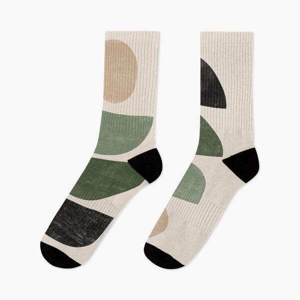Item preview, Geometric Shapes Mid Century Modern Art in Beige, Green and Black designed and sold by ArticraftShop.