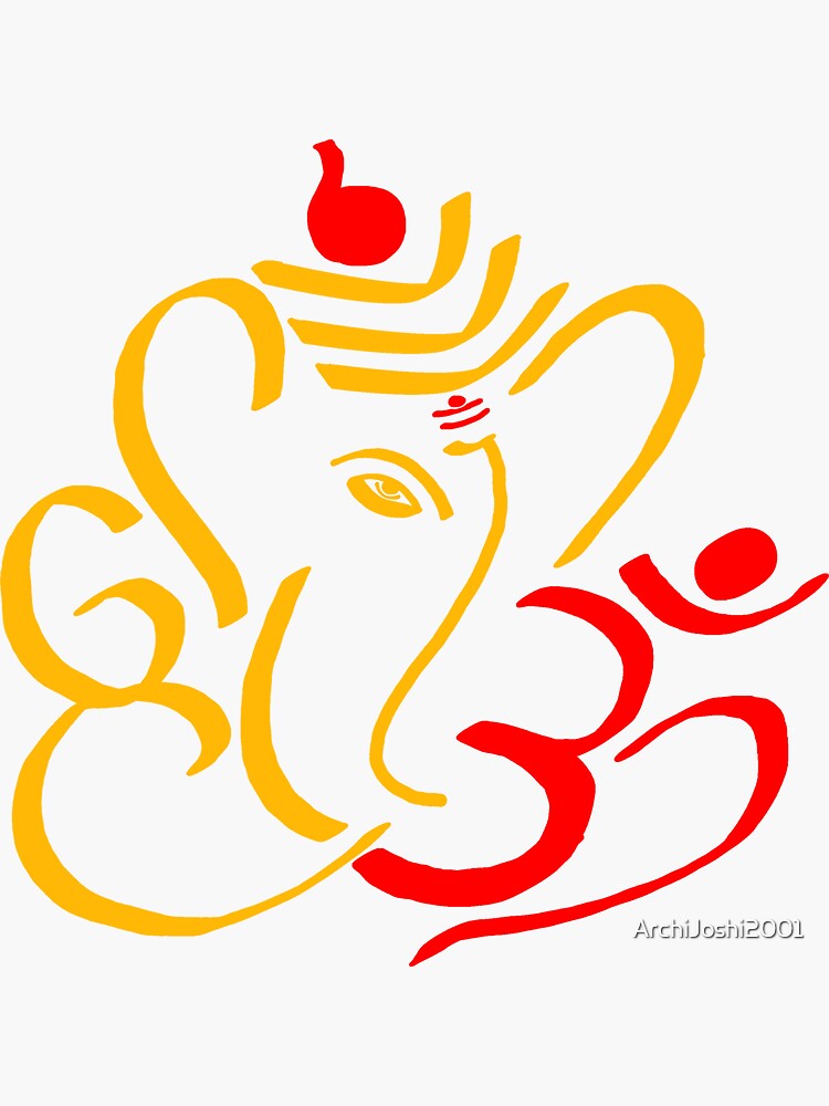 Ganesh Design Wooden Art | Hand Painted Elephant Heart Sticker