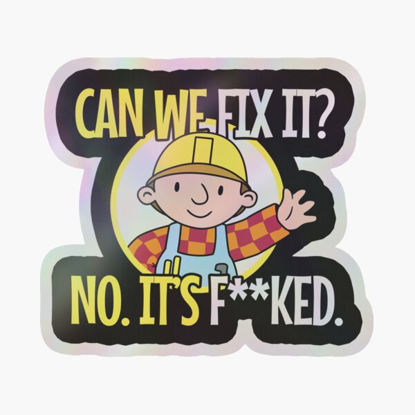 Aperçu de l'œuvre Pouvons-nous le réparer Funny Repair Man Engineer Toolbox Sticker créée et vendue par Nerd Shizzle.