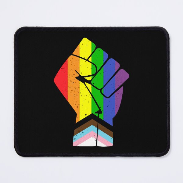 Item preview, LGBT (Progress) Pride Flag with raised fist designed and sold by Happy Puppy Print On Demand.