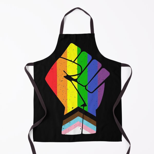 Item preview, LGBT (Progress) Pride Flag with raised fist designed and sold by Happy Puppy Print On Demand.