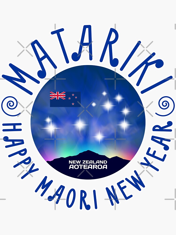 "Happy Maori New Year. Matariki is winter holiday of New Zealand or Aotearoa. A silhouette of 