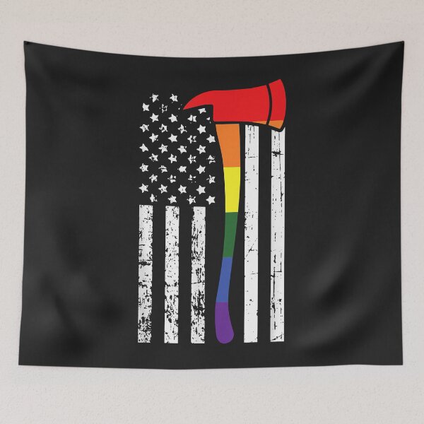 Item preview, Firefighter American Flag LGBT-Q Gay Pride Flag Fireman Ally designed and sold by IEatSwans.