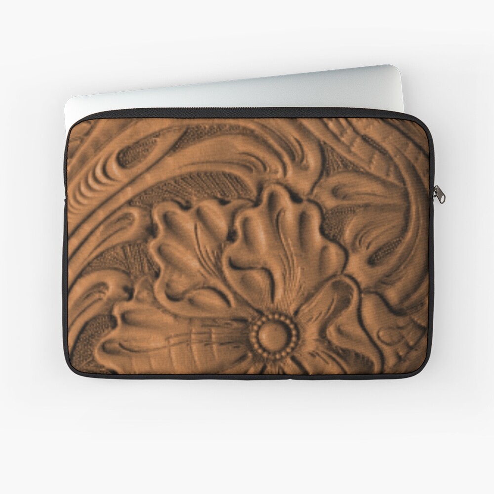 "Golden Tanned Tooled Leather Pattern" Laptop Sleeve by TheGhostTown