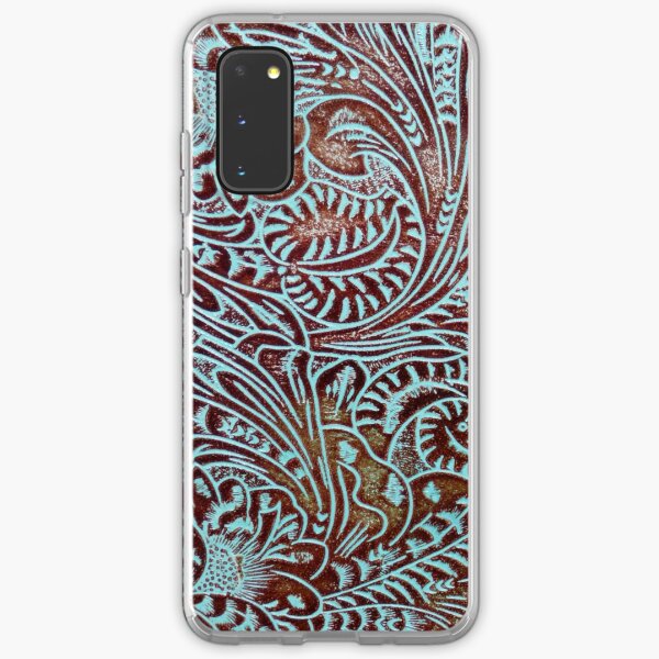 Aqua Brown Tooled Leather Pattern Samsung Galaxy Soft Case