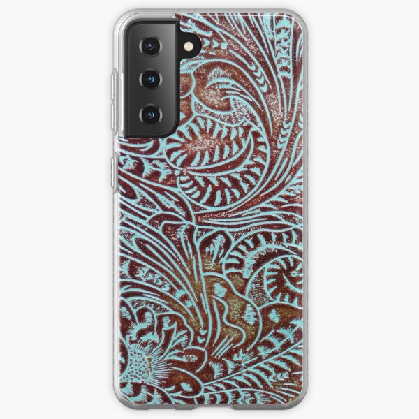 Aqua Brown Tooled Leather Pattern Samsung Galaxy Soft Case