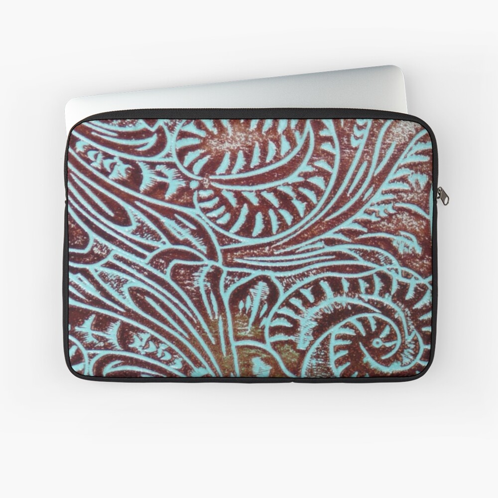 "Aqua Brown Tooled Leather Pattern" Laptop Sleeve for Sale by