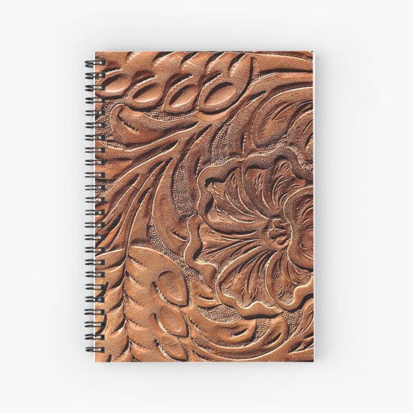 Vintage Worn Tooled Leather Pattern Spiral Notebook