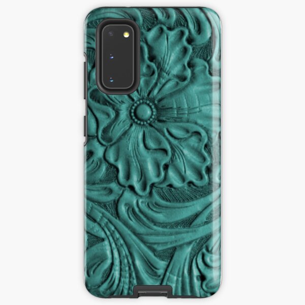 Teal Flower Tooled Leather Pattern Samsung Galaxy Tough Case