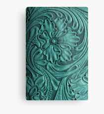 Teal Flower Tooled Leather Metal Print