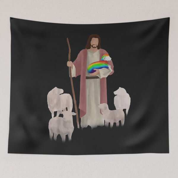 Item preview, Jesus & Rainbow Lamb LGBT Gay Pride Shepherd Christian Art designed and sold by IEatSwans.