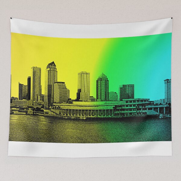 Item preview, Skyline of Downtown Tampa, Florida - graphic pen on colorful background designed and sold by NickoPrints.