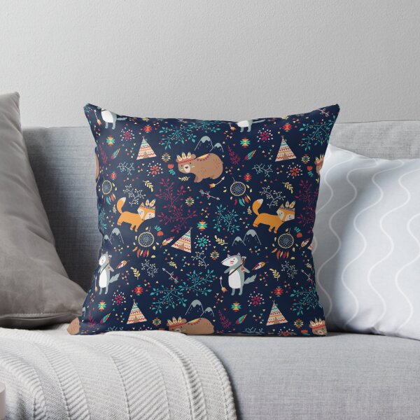 Tribal Adventure - Navy Woodland Throw Pillow