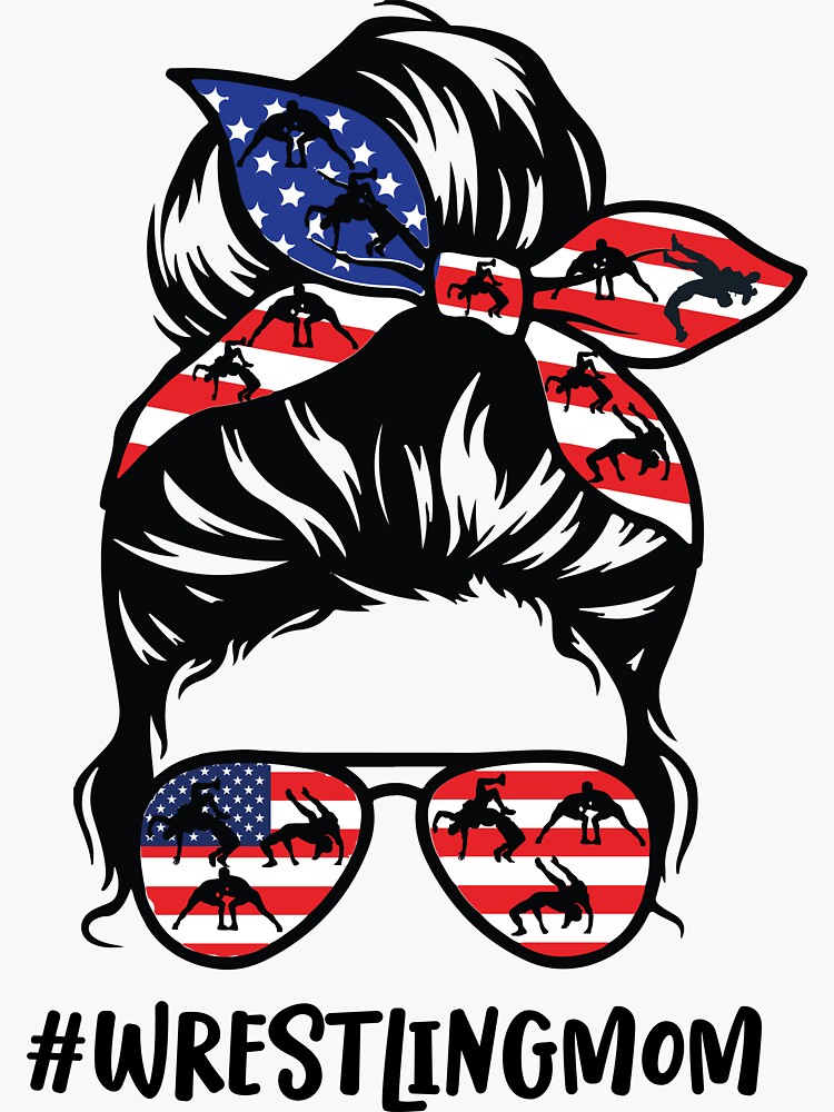 Wrestling Mom Messy Bun America Flag Wrestlers Sports | Sticker