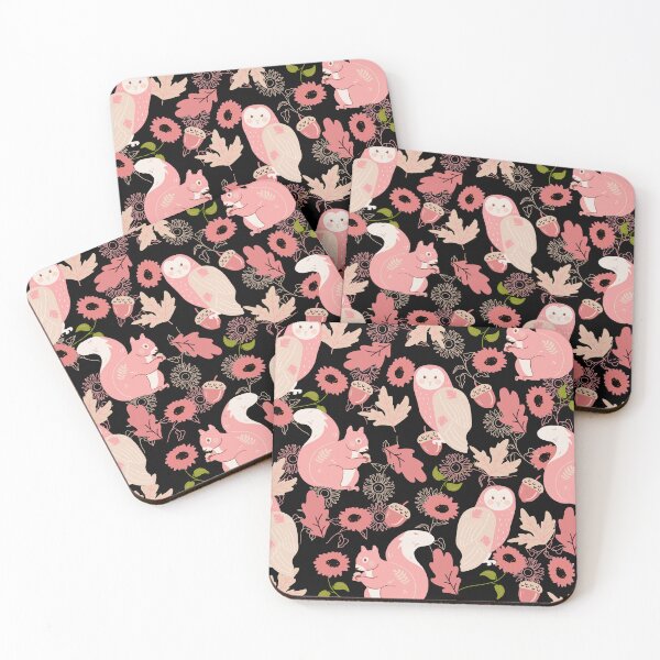 Item preview, Owls and squirrels with sunflowers and leaves (black-red) designed and sold by Dorina Larsdotter.