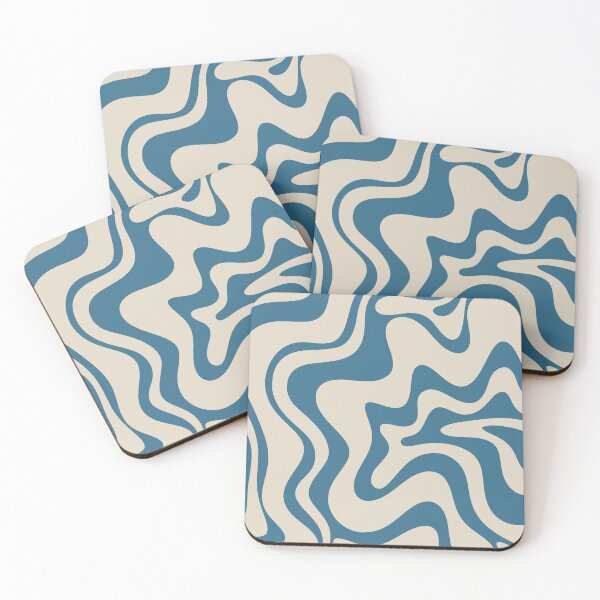 Item preview, Retro Liquid Swirl Abstract Pattern in Boho Blue and Beige designed and sold by kierkegaard.
