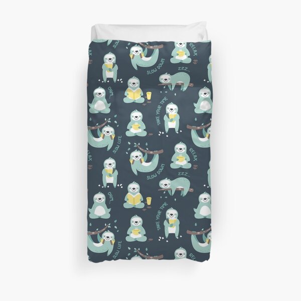Lazy Sloth - mint nad yellow dark pattern design Duvet Cover