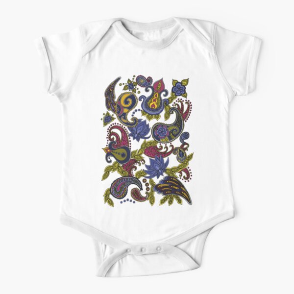 Paisley of '71 - black on blue Short Sleeve Baby One-Piece