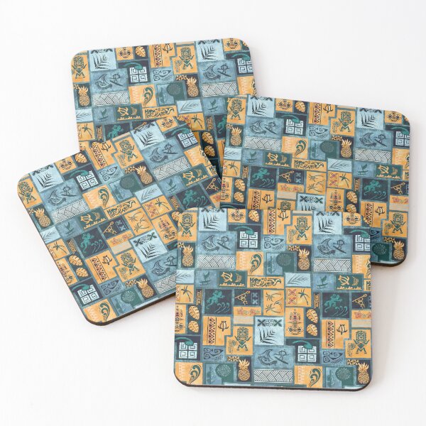 Item preview, Vintage Samoan - Hawaiian Blue And Gold Painted Tapa Tribal Patchwork 2058 designed and sold by sunnthreads.