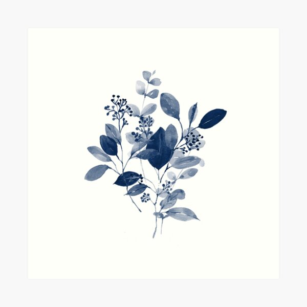 Item preview, Navy Blue Watercolor Eucalyptus Leaves designed and sold by ArticraftShop.