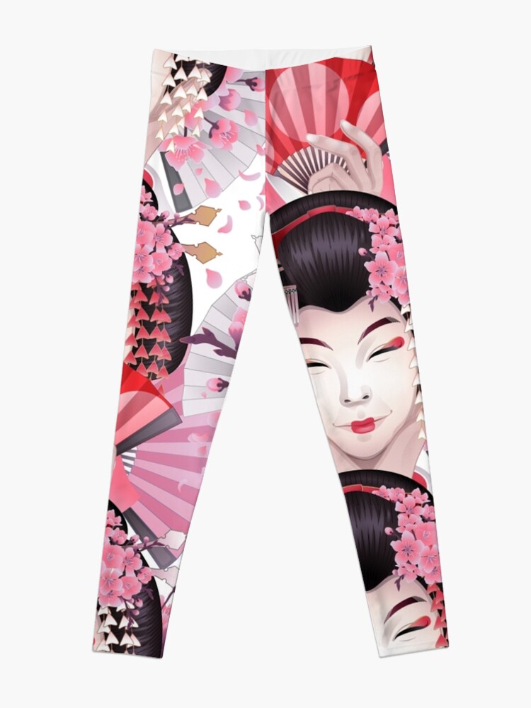 Colorful winter leggings in coral and black, fantasy patterns and