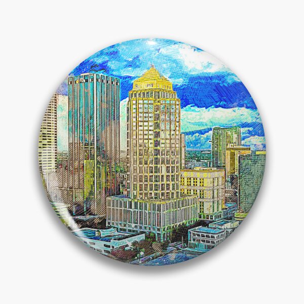 Artikelvorschau, Panorama der Innenstadt von Tampa, Florida - farbige Zeichnung entworfen und verkauft von NickoPrints.