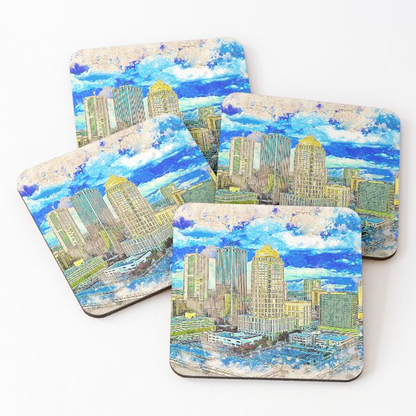 Item preview, Panorama of Downtown Tampa, Florida - colored drawing designed and sold by NickoPrints.