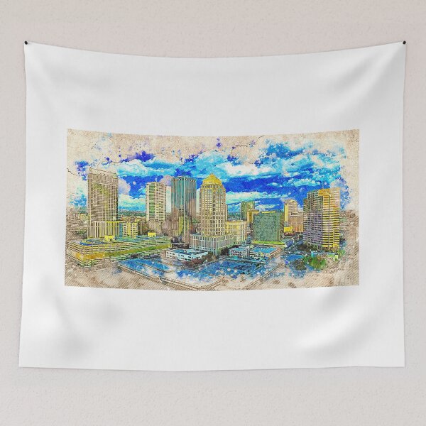 Item preview, Panorama of Downtown Tampa, Florida - colored drawing designed and sold by NickoPrints.