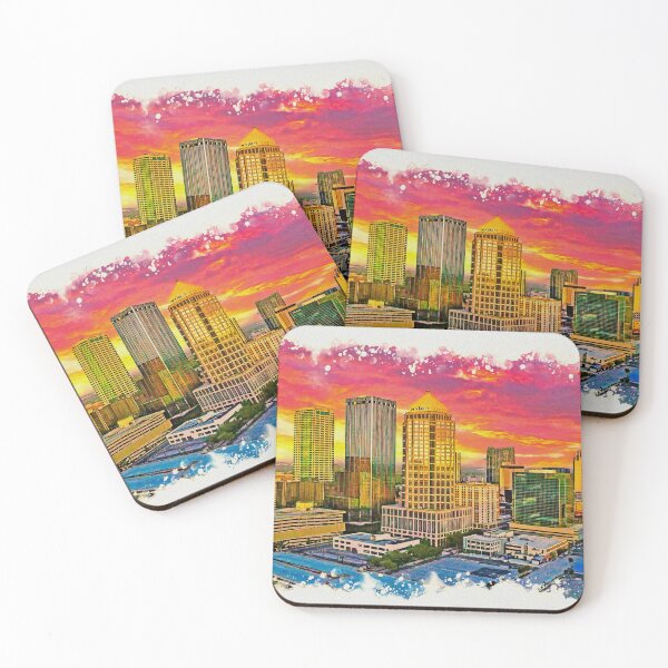 Item preview, Panorama of Downtown Tampa, Florida, at sunset - watercolor painting designed and sold by NickoPrints.