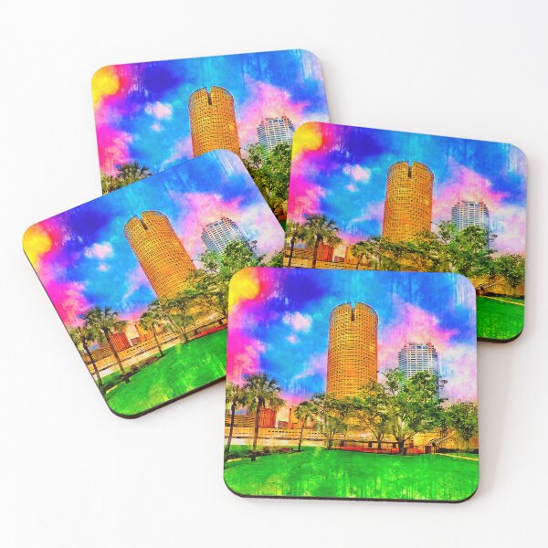Item preview, The Rivergate Tower seen from the Plant Park in Tampa at sunrise - watercolor ink designed and sold by NickoPrints.