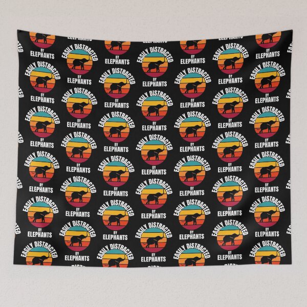 Item preview,  Easily distracted by Elephants -colourful cute funny retro gift present t-shirt. designed and sold by DesignedBySnip.