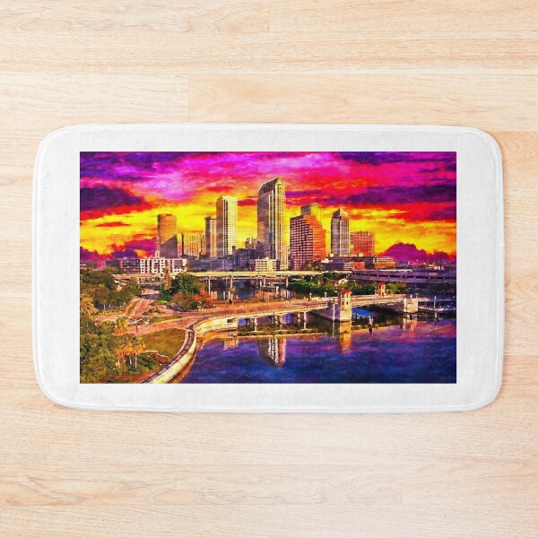 Item preview, Platt Street Bridge and Brorein Street Bridge in downtown Tampa at sunrise - oil painting designed and sold by NickoPrints.