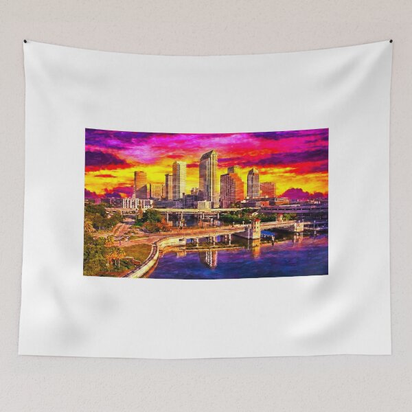 Item preview, Platt Street Bridge and Brorein Street Bridge in downtown Tampa at sunrise - oil painting designed and sold by NickoPrints.