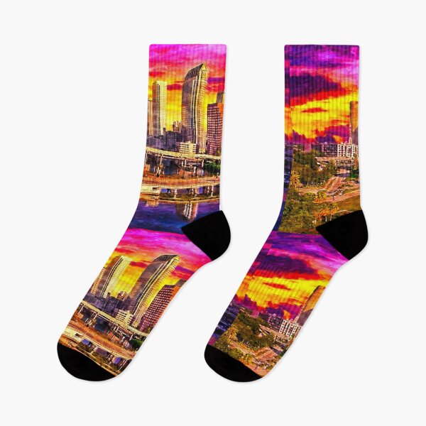 Item preview, Platt Street Bridge and Brorein Street Bridge in downtown Tampa at sunrise - oil painting designed and sold by NickoPrints.