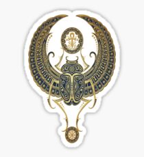 Golden Blue Winged Egyptian Scarab Beetle with Ankh Sticker