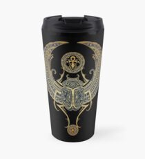 Golden Blue Winged Egyptian Scarab Beetle with Ankh Travel Mug